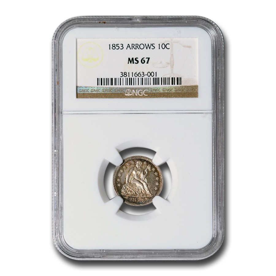 1853 Liberty Seated Dime w/Arrows MS-67 NGC | eBay
