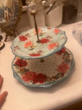 The Pioneer Woman Cheerful Rose Design 2 Plate Tiered Server Unit