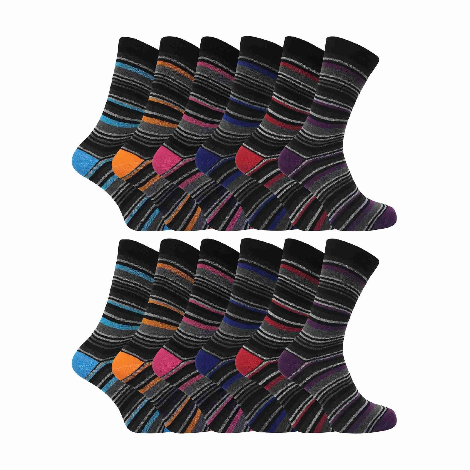 Sock Snob - 12 Pack Value Multipack Mens Cotton Striped Patterned Socks