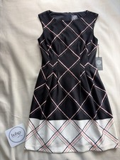 Vince Camuto Dress 4 NWT Black Pink Plaid Sheath Sleeveless Work Office Casual