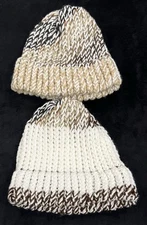 Skully Beanie Preppy Earth Tone Hats Handmade Crocheted Set Of 2 NEW