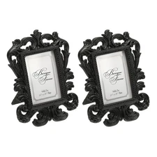 2Pcs 2.4x1.8" Rectangle Resin Mini Picture Frames for Home Wedding, Black