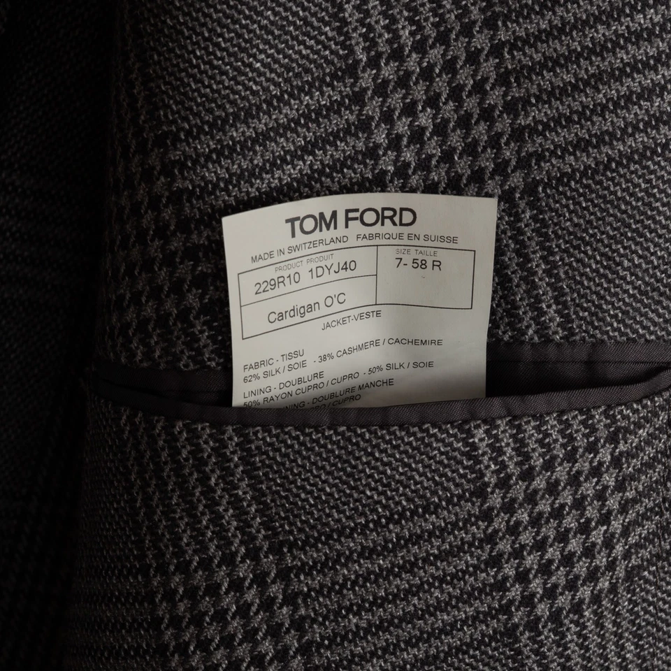Tom Ford Jacket Size EU58 Men Cardigan O'C Dark Gray Glen Check Silk Blend - Image 4 of 4