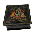 VTG LARGE PALEKH RUSSIAN LACQUER BOX MOOSE HORSES SIGNED V POPOV W/ PAPERS — photo 4