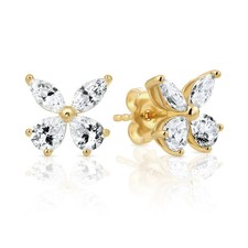NEW - Hypoallergenic 22K Gold Plated Butterfly Stud Earrings Diamond-Like CZ