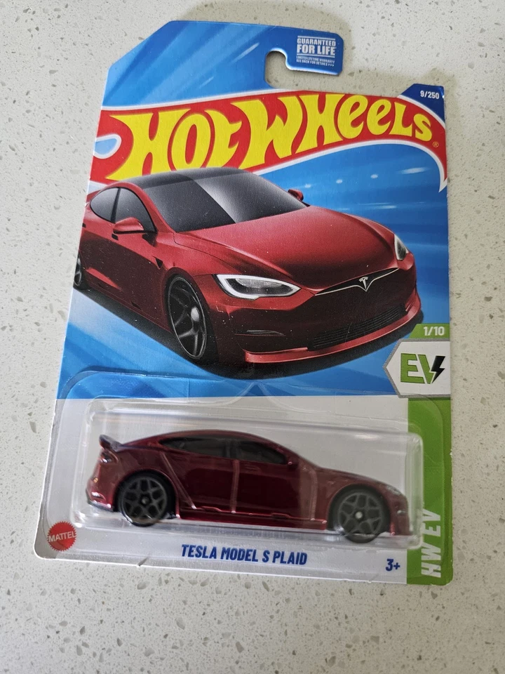 2 Tesla Hot Wheels, 1 Red Models S Plaid Ev, 1 Orange Roadster Then & Now New - Image 4 of 4