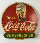 New ListingCOCA COLA SPRITE BOY Paper Coke Sign double sided VINTAGE Dated 1950 wear