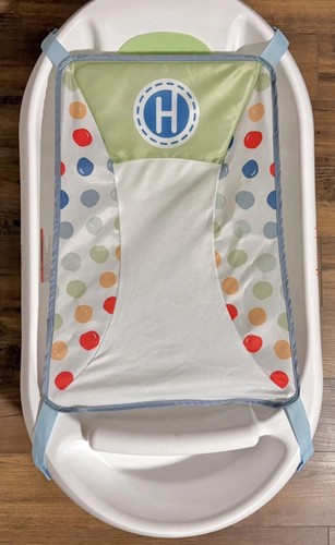 White Baby Bath Tub with Multicolor Polka Dot Sling Insert, Green Blue