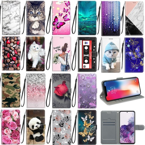 Flip Cat Butterfly Flower  Panda Card Wallet Phone Case For ZTE Nokia Motorola - Afbeelding 1 van 42