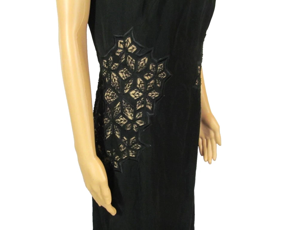 Vestido TADASHI SHOJI 8 Negro Sin Mangas Desnudo Recorte Copo de Nieve Racimos Cuentas Foto 4 de 4