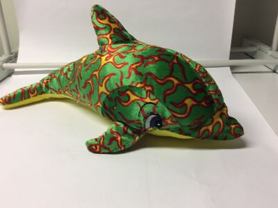 Large Plush Dolphin Toy Factory 18  Green Red Yellow Hard To Find