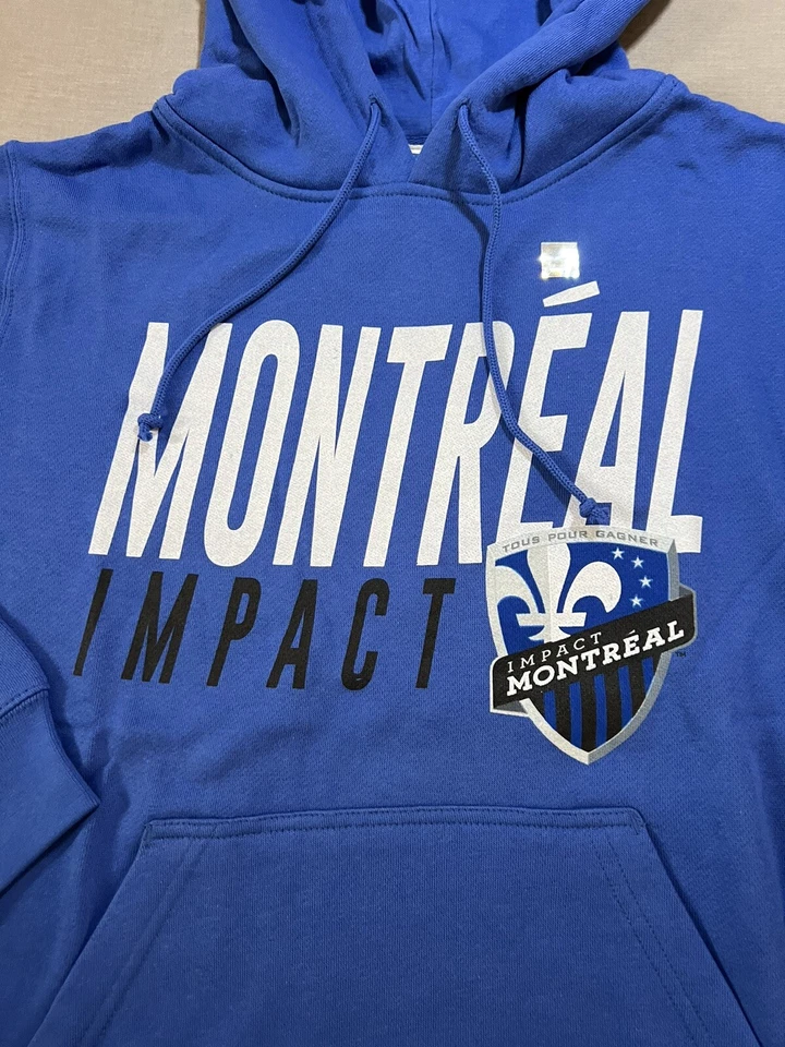 Sudadera Montreal Impact MLS Para Hombre Pequeña Azul Logo Manga Larga Sudadera con Capucha. Foto 2 de 4