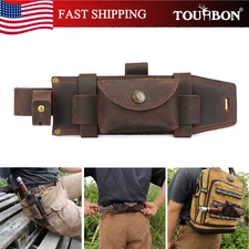TOURBON Survival Leather Tracker Knife Sheath Horizontal Belt Holster with Pouch