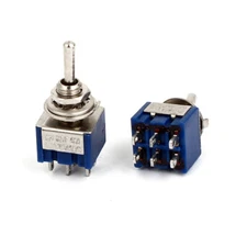 2pcs AC 125V 6A 6Pin 3 Positions ON-OFF DPDT Latching Mini Toggle Switches Blue