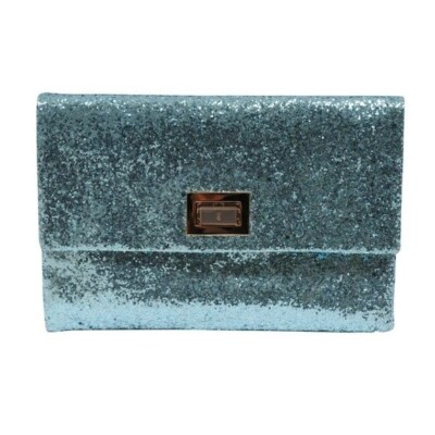 Anya Hindmarch Women Clutch Bag Aqua BluenGlitter Sparkle Pouch Travel File 