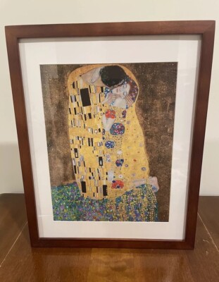 Gustav Klimt The Kiss Framed Print 12x15 Art Nouveau Brown Wood