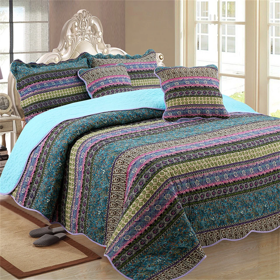 Rural Style Patchwork Quilt Bedspread Coverlet Throw Rug Queen/King 100% Cotton - Image 2 of 3