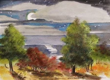 ORIGINAL FULL MOON  Ocean Sea Landscape WATERCOLOR JMW art John Williams