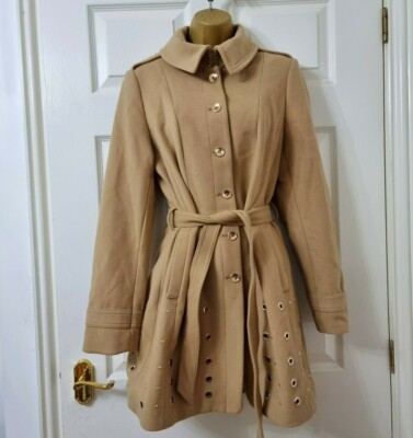  WHITE HOUSE BLACK MARKET Camel Grommet Coat Gr. M UK 10-12 Gold Eyelet Coat