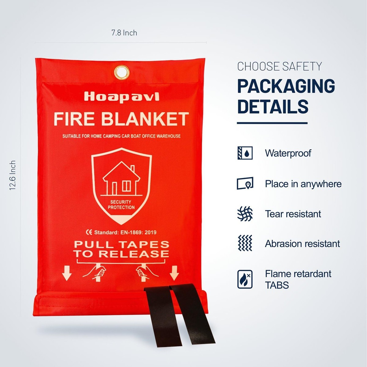 2-Pack Fire Blanket Emergency Kit | 40x40 Inch Fiberglass Fire Retardant Blankets For Kitchen, Grill & Car | Wall Mount Included