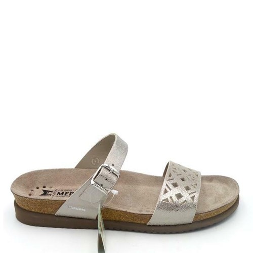 MEPHISTO Leather Double Strap Slide Sandals Hirena Silver - Picture 1 of 5