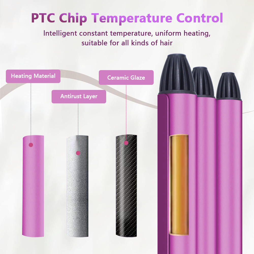 Hair Salon Ceramic 3 Triple Barrel Hair Wave Waver Curling Iron Curler Wand Pink