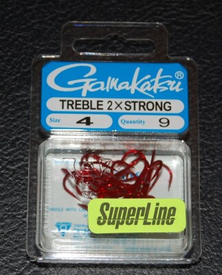 Gamakatsu 57308 Superline 2x Red Round Bend Treble Hooks - Size 4