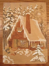 Charming 1942 outsider artist painting snowy cabin woods E.Guttke 11x15 children