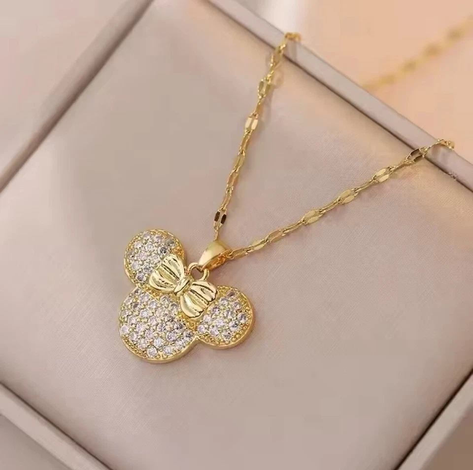 Women's Fashion Gold Or Silver Minnie Mouse Rhinestone Pendant Necklace 633 - Image 3 of 4