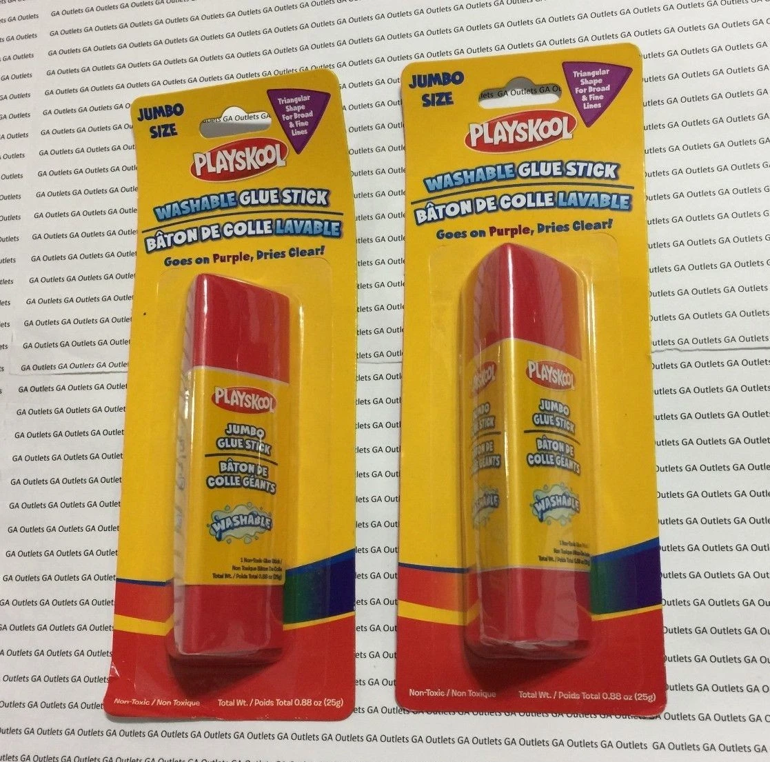 2 Playskool Jumbo WASHABLE Glue Stick Triangle Shape Dries Quick Clear, New