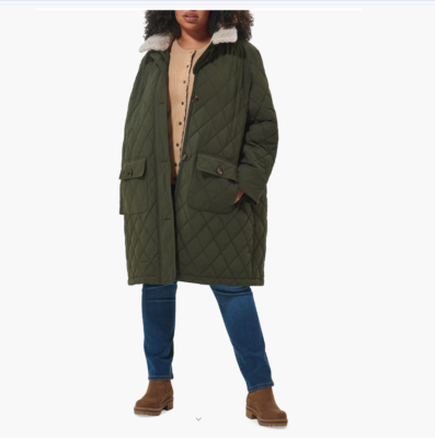 Barbour Fox Sherpa-Collar Quilted Jacket Plus Size in Sage Ancient