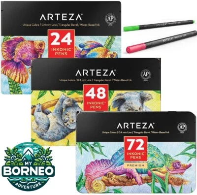 ARTEZA Fineliner Pens 24 48 72 Pack Sets | Water Based 0.4mm Fine Tip Metal Gift Box