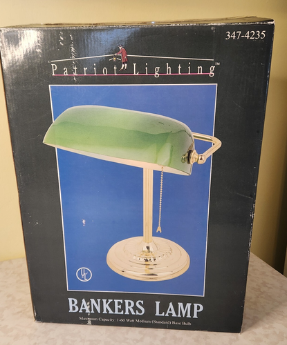Vintage Bankers/Library Desk Lamp Emerald Green Glass Shade Brass Base Office o0