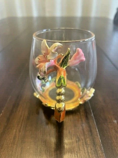 Taza de té de vidrio taza de café diseño moderno esmalte flores tulipán resistente al calor regalo Foto 2 de 4