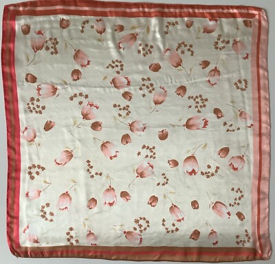 PD1 Ein elfenbeinfarbenes & rosa Blumendesign 20 Zoll quadratisches Vintage 100 % Seidenschal