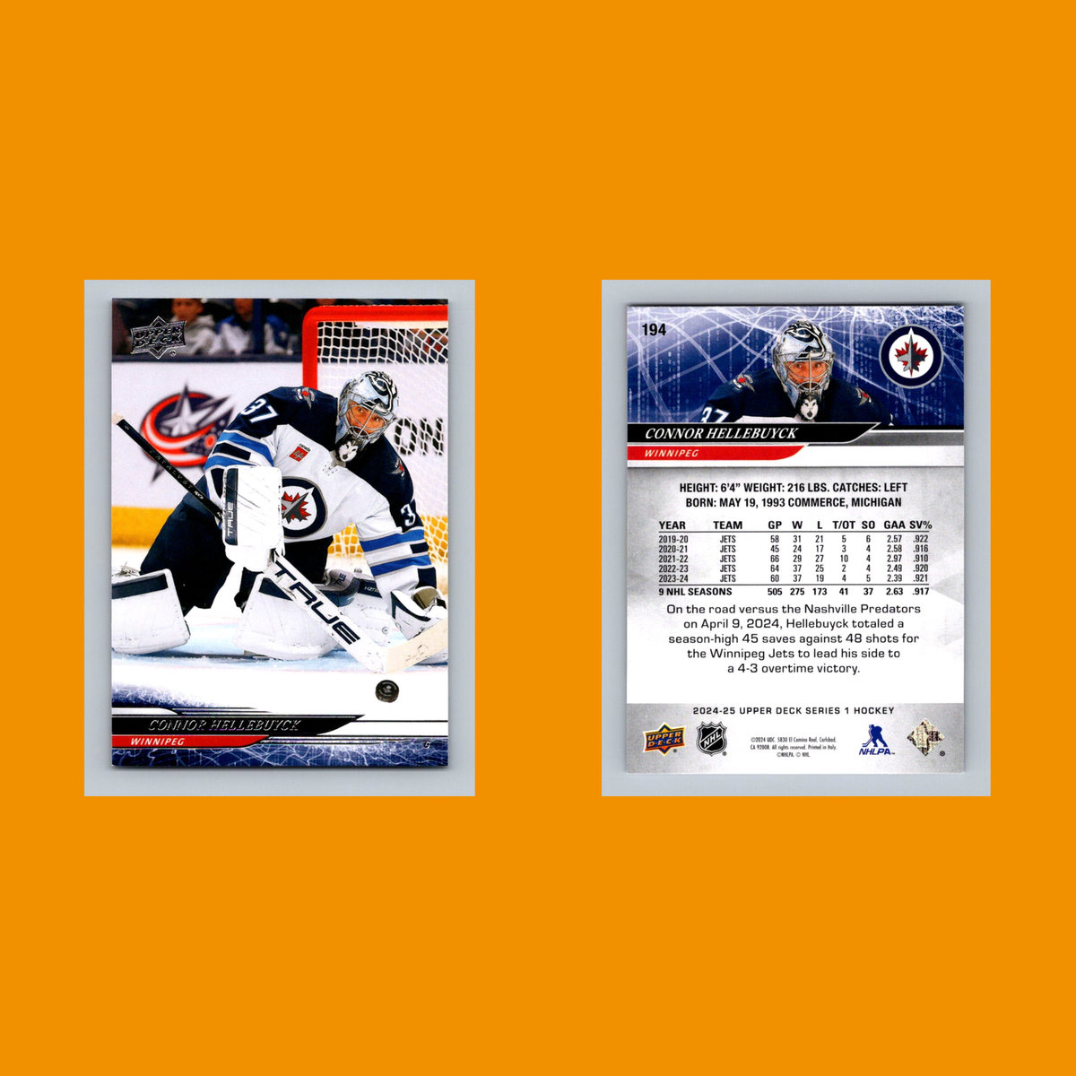 Connor Hellebuyck #194 2024 Upper Deck Winnipeg Jets Hockey Card