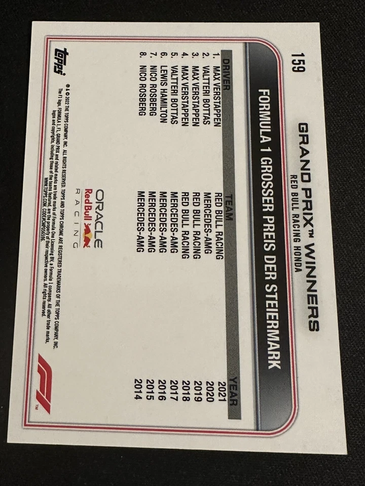 2022 Topps chrome Formula 1 f1 refractor #159 Max Verstappen - Image 2 of 2