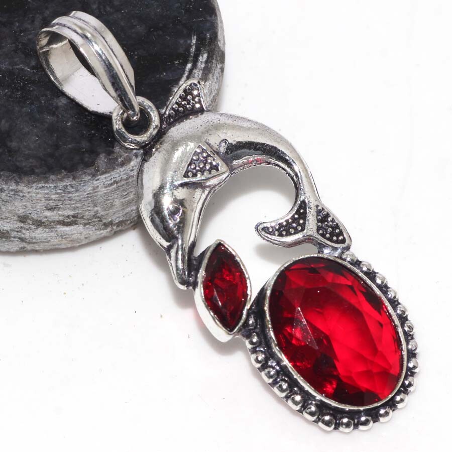 925 Silver Plated Garnet Jewellery Pendant Handmade Gemstone Size 2.3