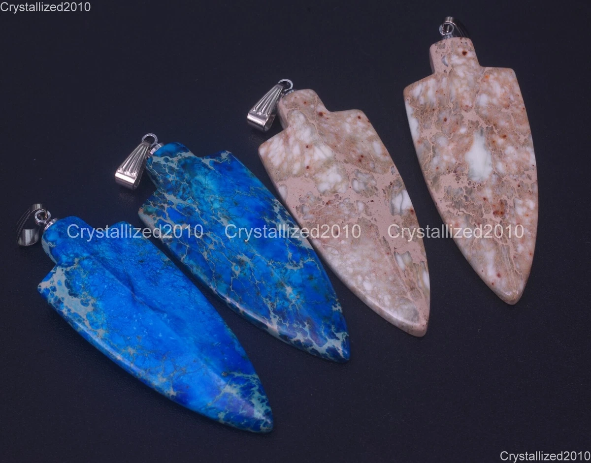Natural Sea Sediment Jasper Gemstones Arrowhead Spear  Healing Pendant Necklace