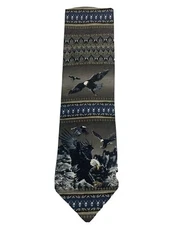 TESORO ROSSO Mens Tie 57-60 Bald Eagles Gray Black White Hand Made
