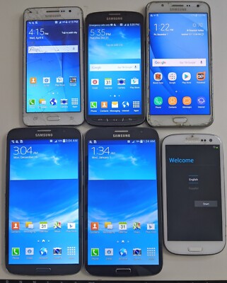 Lot of (6) Samsung Cellphones - Mixed Carriers - Power on Tested only