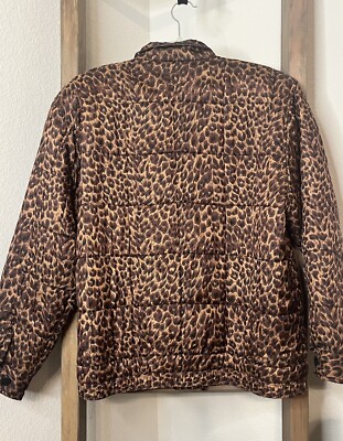 Women Large Leopard Jacket Coat Quilted Puffer Full Zip Pockets | eBay