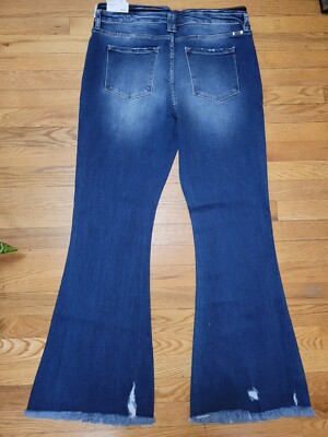 SIZE 14/33 KANCAN (NEW) High Rise Flare Fringe Distressed Jeans