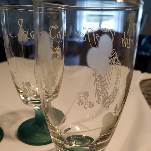 4X Vtg. SHAMROCK Irish Coffee Glasses Frosted Mugs Green Stems - Picture 10 of 18