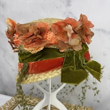 Vintage 1950s Mr. Josephs Straw Flowers Topper Pillbox Adorned Velvet Veil Bloom