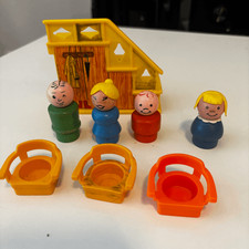 Vintage Fisher Price Staircase Closet Mom Dad  Chidlren 3 Chairs 70s