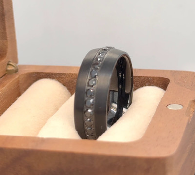 8mm Black Tungsten Proposal Band CZ Inlay Unique Style Ring Gift For Boyfriend