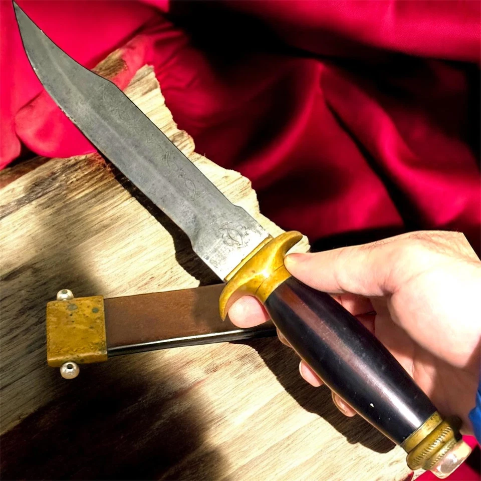 Cuchillo Daga Antiguo Hoja Fija Mango Madera Vaina Caza Hombres Raro Antiguo 20 Foto 2 de 4