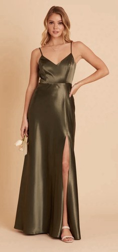 Maxi Vestido Birdie Gris Para Mujer Jay Brillante Satén Oliva Abertura Talla 2X Dama de honor