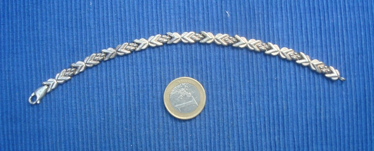 Bracelet Vintage En Argent Massif 925 – Anneaux, 17 Cm, 11,25 G, Poinçon Crabe, Parfait état